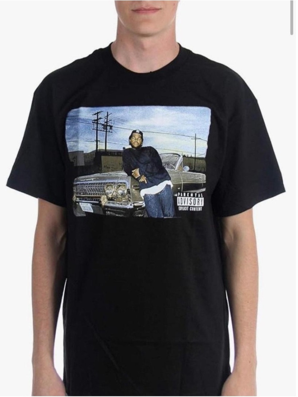 Ice Cube Graphic Crewneck T-Shirt with Car Print